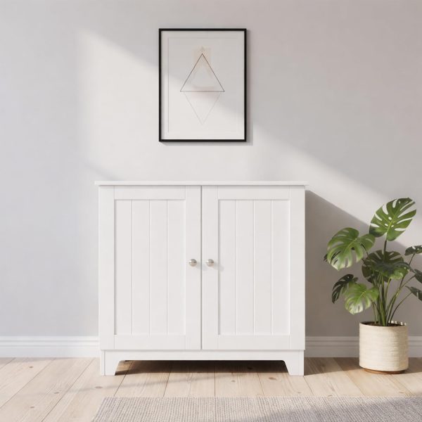 Redmon Double Door Freestanding Floor Cabinet, Modern Wooden Furniture, White