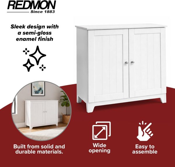 Redmon Double Door Freestanding Floor Cabinet, Modern Wooden Furniture, White