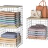 3PCS Stackable Closet Organizers and Storage, Closet Shelves with Wood Top Extra Storage, Clothes Storage Organizer Basket Bin/Cube for Home Wardrobe Organization(White-Sturdy Metal) Patent Pending