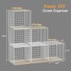 3PCS Stackable Closet Organizers and Storage, Closet Shelves with Wood Top Extra Storage, Clothes Storage Organizer Basket Bin/Cube for Home Wardrobe Organization(White-Sturdy Metal) Patent Pending