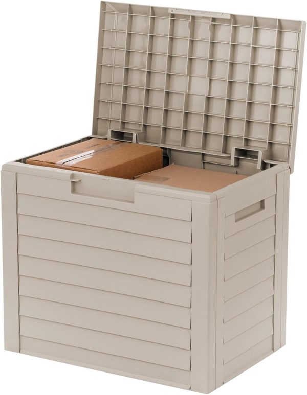 CT0430228JS_1 IRIS USA 35 Gallon Outdoor Deck Box, Lockable, Weather-Resistant, Beige | UV-Protected, Waterproof Resin, Patio Storage for Cushions, Garden Tools & Packages