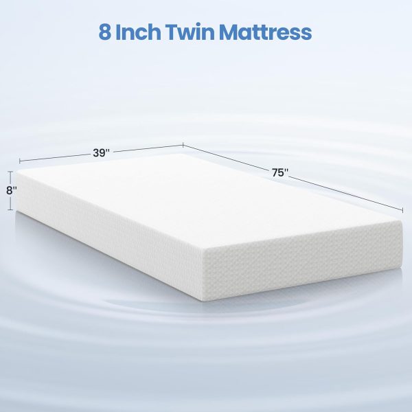 Yaheetech 8 Inch Twin Mattress, 3-Layer Cooling Gel Memory Foam Mattress | Green Tea for Fresher Sleep, Pressure Relief, Medium Firm Support, CertiPUR-US Certified, Twin Size Mattress in a Box, White