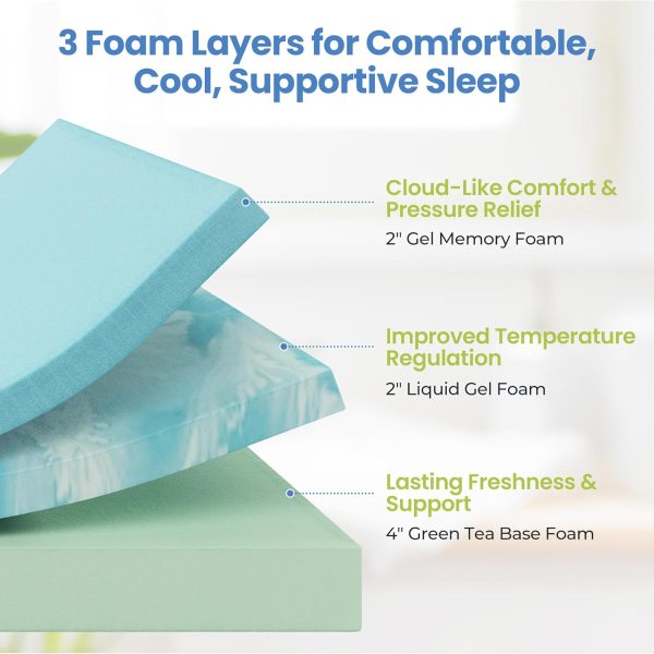 Yaheetech 8 Inch Twin Mattress, 3-Layer Cooling Gel Memory Foam Mattress | Green Tea for Fresher Sleep, Pressure Relief, Medium Firm Support, CertiPUR-US Certified, Twin Size Mattress in a Box, White