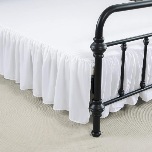 Bed Skirt Twin Size Ruffled Bed Skirt with Split Corners | 16 Inch Drop Dust Ruffle Bed Skirt with Platform, White