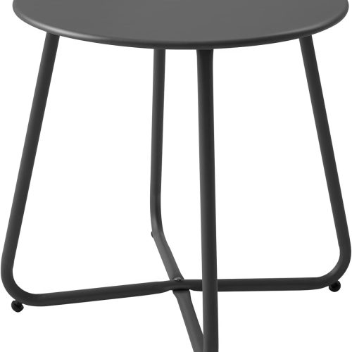 Meluvici Patio Small Side Table Waterproof Round Metal Steel Weather Resistant Portable Outdoor and Indoor End Table for Garden Balcony Yard, Black