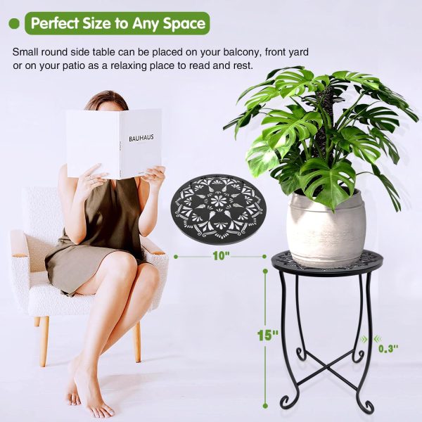 Outdoor Side Table for Small Space, Metal Outdoor Indoor Round Side Table | Stable Structure, Weather-Resistant Side Table for Patio Balcony Deck, Small Garden Table for Drink Holder, Plant Stand Use