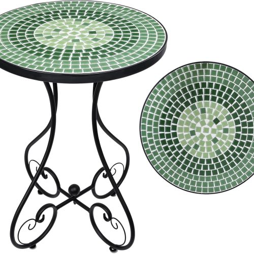 VCUTEKA Outdoor Side Table Mosaic Patio Table Accent Tables Mosaic Tile Top Metal Frame Small End Tables Porch Beach Patio Garden Balcony Green