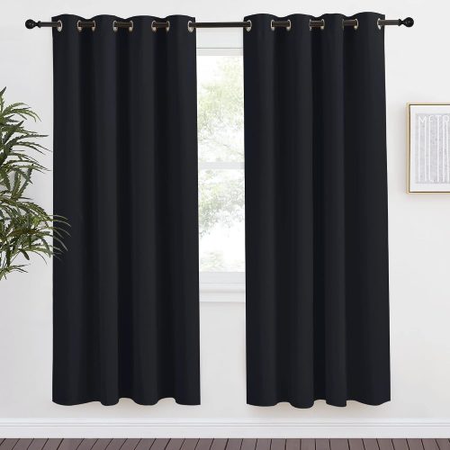CT0431528JS_1 NICETOWN Black Blackout Curtain 78 inch Length, W55 x L78 Inch, 8 Grommets Top, 1 Piece, Thermal Insulated Modern Window Treatment Soundproof Drape Panel for Bedroom/Living Room