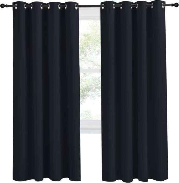 NICETOWN Black Blackout Curtain 78 inch Length, W55 x L78 Inch, 8 Grommets Top, 1 Piece, Thermal Insulated Modern Window Treatment Soundproof Drape Panel for Bedroom/Living Room