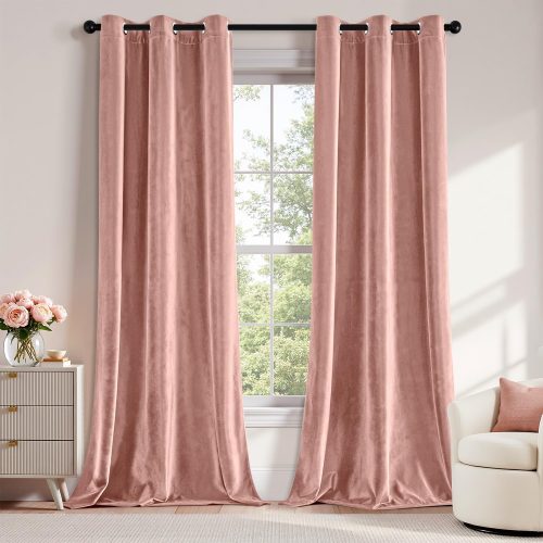 ANRODUO Light Pink Velvet Curtains 84 Inches Long Blackout Thermal Insulated Soundproof Curtain Privacy Room Darkening Curtains Grommet Window Drapes for Bedroom Living Room 42 x 84 Inch Set of 2