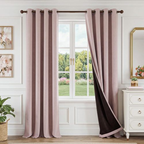 FMFUNCTEX 100% Blackout Curtains for Bedroom, Blush Pink Curtains 84 Inches Long Textured Thermal Insulated Curtains for Living Room Drapes, Black Out Drapery Grommet Room Darkening 2 Panels