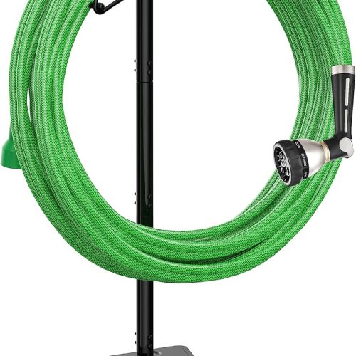 Meykwod Garden Hose Stand/Hanger Freestanding, Heavy Duty In-Ground Hose Rack Organizer for Outside Yard, Sturdy to Hold 150ft (Metal, Black)