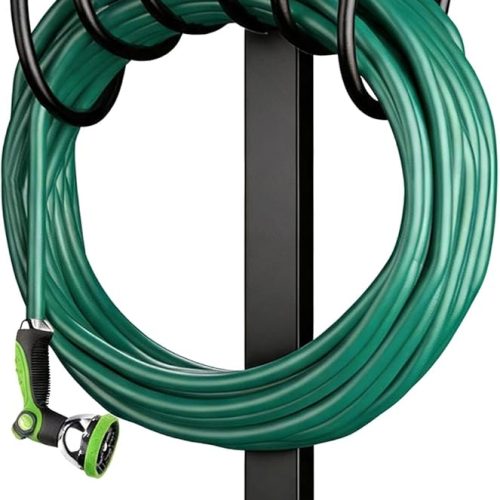 AMAGABELI GARDEN & HOME Hose Holder for Outside Freestanding 150 Feet Christmas Gift Heavy Duty Metal Detachable Rustproof Hose Stand Hanger Decorative Hose Storage With Ground Stakes Garden Lawn