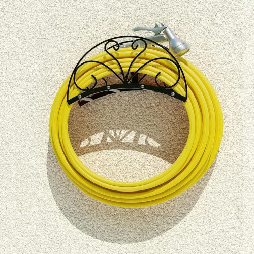 Fire Beauty Heavy-Duty Metal Hose Holder, Wall-Mounted Garden Hose Reel Organizer for Outdoor Yard, Solid Iron Decorative Hanger Storage