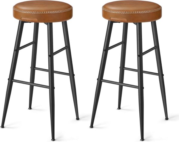 CT0432366JS_1 VASAGLE EKHO Collection - Bar Stools Set of 2, Kitchen Counter Stools, Breakfast Stools, Synthetic Leather with Stitching, Mid-Century Modern, 30-Inch Tall, Home Bar, Caramel Brown ULBC090K01V1