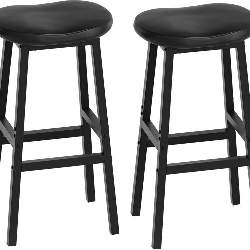 YATINEY Bar Stools Set of 2, Bar Chairs, Saddle Stools with Curved Surface, Counter Height Kitchen Stools with Footrests, for Dining Room, Island, Living Room, Pub, Black BY04L2BB