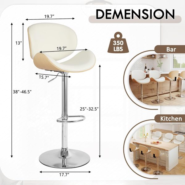 CT0432401JS_2 LSSPAID Swivel Bar Stools Set of 4, Modern PU Leather Upholstered Counter Height Chairs with Back & Footrest, Adjustable Bentwood Barstools for Kitchen Island, Dining Room, White