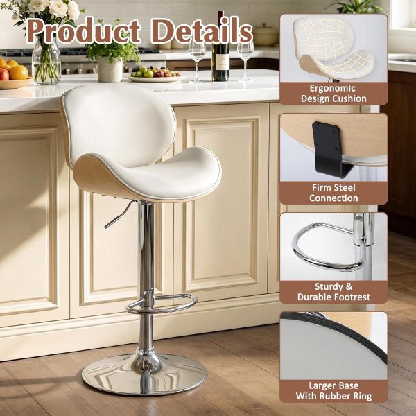 CT0432401JS_4 LSSPAID Swivel Bar Stools Set of 4, Modern PU Leather Upholstered Counter Height Chairs with Back & Footrest, Adjustable Bentwood Barstools for Kitchen Island, Dining Room, White