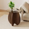 CT0432633JS_1 MDF Frame Side Table with Amber Tempered Glass Top | Mortise and Tenon Joint Design, No Screw Easy Assembly, Combine into Living Room Coffee Table