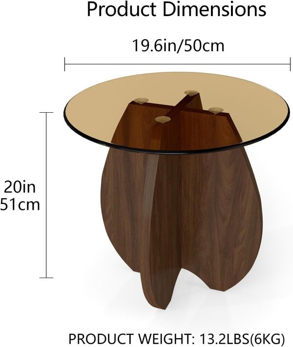 CT0432633JS_2 MDF Frame Side Table with Amber Tempered Glass Top | Mortise and Tenon Joint Design, No Screw Easy Assembly, Combine into Living Room Coffee Table