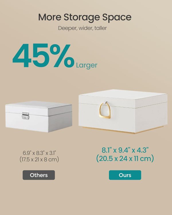 SONGMICS 2-Layer Jewelry Box, Jewelry Organizer with Handle, Removable Jewelry Tray, Jewelry Storage, Floating Effect, 8.1 x 9.4 x 4.3 Inches, Gift Idea, White UJBC165W01