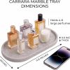 YKAJO Carrara White Gray Oval Marble Tray, 11.8x5.9 Perfume Organizer Dish | Honed natural stone; holds jewelry, rings, keys, candles, trinkets; for dresser, nightstand, bath counter