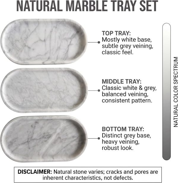 YKAJO Carrara White Gray Oval Marble Tray, 11.8x5.9 Perfume Organizer Dish | Honed natural stone; holds jewelry, rings, keys, candles, trinkets; for dresser, nightstand, bath counter