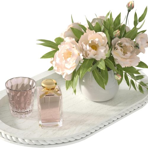 CT0432887JS_1 Urban Deco Oval Wooden Tiered Tray, Farmhouse Vintage Decorative Tray Stand for Coffee Table, White Serving Tray for Living Room Kitchen Home Decor - 1 Pack