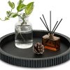 Hanobe Black Decorative Coffee Table Tray, Scalloped Edge | 12" round wood centerpiece tray, ideal for living room, entryway table, kitchen island, fits modern decor.