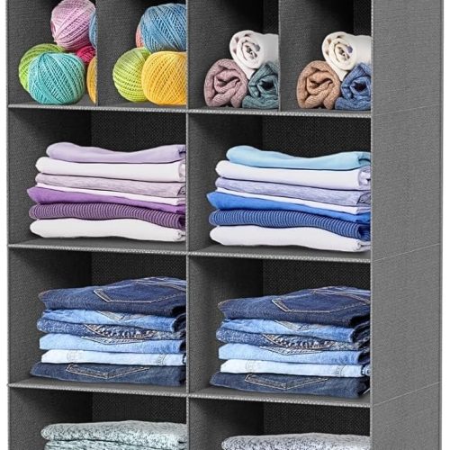 CT0433426JS_1 Ofiray-home 6 Tier Hanging Closet Organizer, 16 Compartments Sweater Organizer for Closet with 3 Sturdy Hooks, Closet Organizers and Storage, Wardrobe, Rv, Garment Rack, Grey