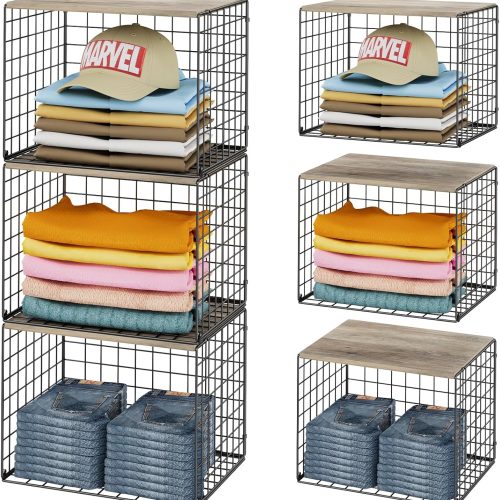 Widened & Heightened Closet Organizers And Storage Shelves With Top Board, Set of 3 Stackable Closet Shelf Organizer Storage Bin Basket For Clothes Sweaters,Space-saving, Sturdy,Wider Higher Size