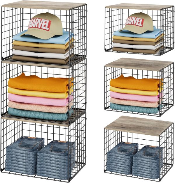 CT0433478JS_1 Widened & Heightened Closet Organizers And Storage Shelves With Top Board, Set of 3 Stackable Closet Shelf Organizer Storage Bin Basket For Clothes Sweaters,Space-saving, Sturdy,Wider Higher Size