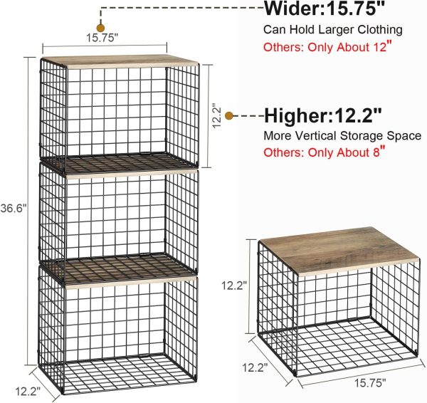 CT0433478JS_2 Widened & Heightened Closet Organizers And Storage Shelves With Top Board, Set of 3 Stackable Closet Shelf Organizer Storage Bin Basket For Clothes Sweaters,Space-saving, Sturdy,Wider Higher Size