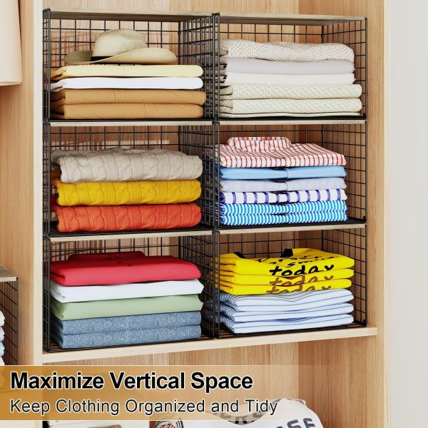 CT0433478JS_4 Widened & Heightened Closet Organizers And Storage Shelves With Top Board, Set of 3 Stackable Closet Shelf Organizer Storage Bin Basket For Clothes Sweaters,Space-saving, Sturdy,Wider Higher Size