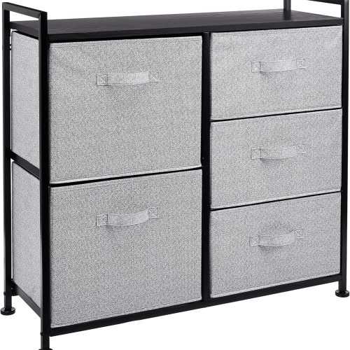 Amazon Basics Closet Organizer with 5-Fabric Storage Drawers for Bedroom, Living Room, Black