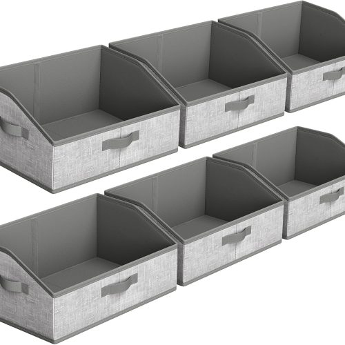 CT0433507JS_1 SONGMICS Set of 6 Storage Baskets, Foldable Storage Bins with Removable Dividers, Fabric Boxes, 15.7 x 11.8 x 7.9 Inches, Closet Organizers, 3 Handles, for Living Room, Cattail Gray URFB0140G01