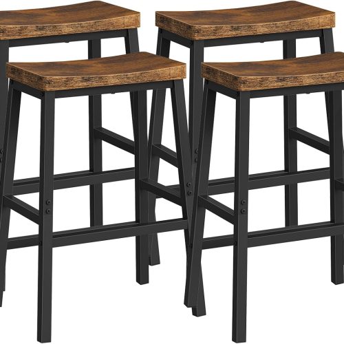 HOOBRO Bar Stools Set of 4, Counter Height Bar Stools, 23.6'' Bar Chairs, Saddle Stools with Footrests, Industrial Barstools for Dining Room, Kitchen, Bar, Rustic Brown and Black BF02MDP401