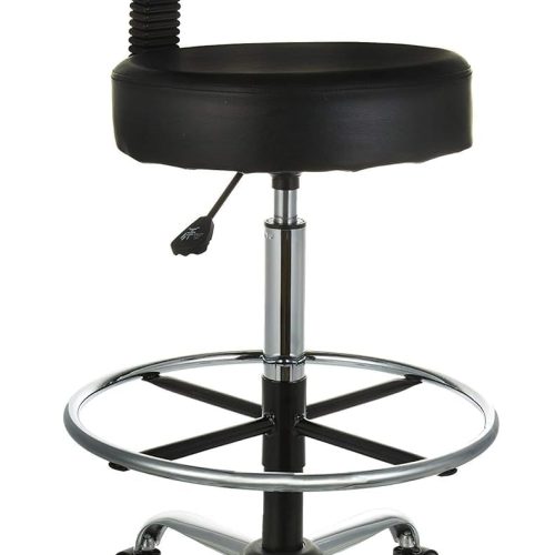 Amazon Basics Multi-Purpose Adjustable Drafting Spa Bar Stool with Sturdy Foot Rest, Back Support Cushion, 360° Swivel and Wheels, Black