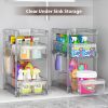 CT0433850JS_4 Clear Bathroom Organizers 2 Sets 3 Tier, Pull Out Organizer and Storage with 2 Cups, Slide Out Drawer Storage Container with 6 Dividers, Multi-Purpose Bathroom Organizer, Kitchen Under Sink Organizer
