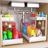 CT0433965JS_1 Under Sink Organizer Bathroom Kitchen: 2 Pack 2 Tier Metal Under Cabinet Storage with Height-adjustable Shelf and Pull out Rack for Pantry Vanity Cupboard Counter Countertop, White