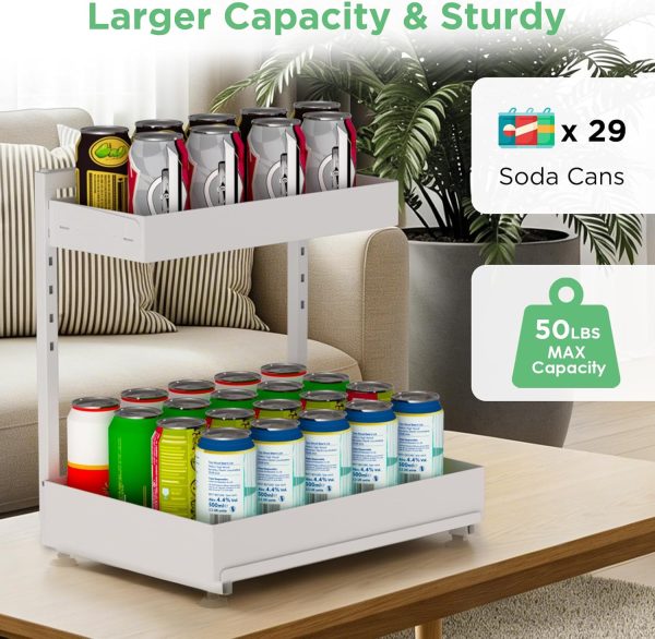 CT0433965JS_4 Under Sink Organizer Bathroom Kitchen: 2 Pack 2 Tier Metal Under Cabinet Storage with Height-adjustable Shelf and Pull out Rack for Pantry Vanity Cupboard Counter Countertop, White