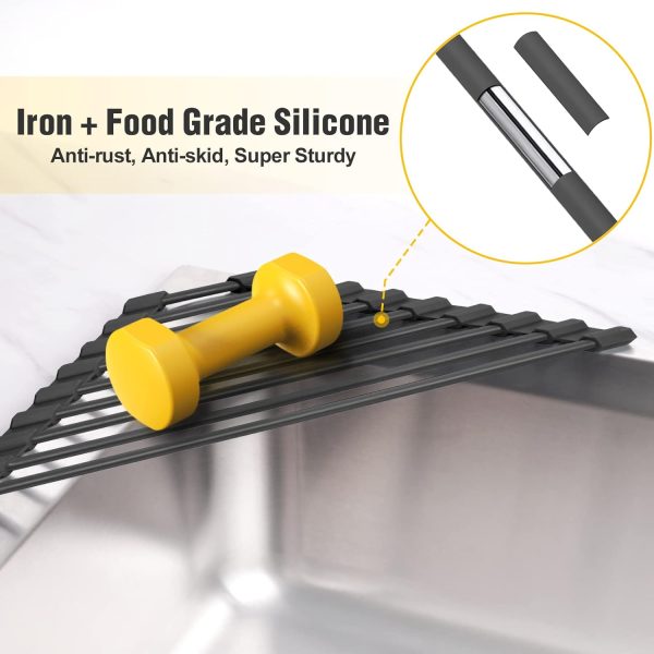 CT0434005JS_3 Tomorotec Triangle Roll Up Dish Drying Rack with Silicone Coating, Black | 304 Stainless Steel with BPA-Free Silicone, Triangle Design Maximizes Sink Corner Space, Fits Compact Kitchens And RVs