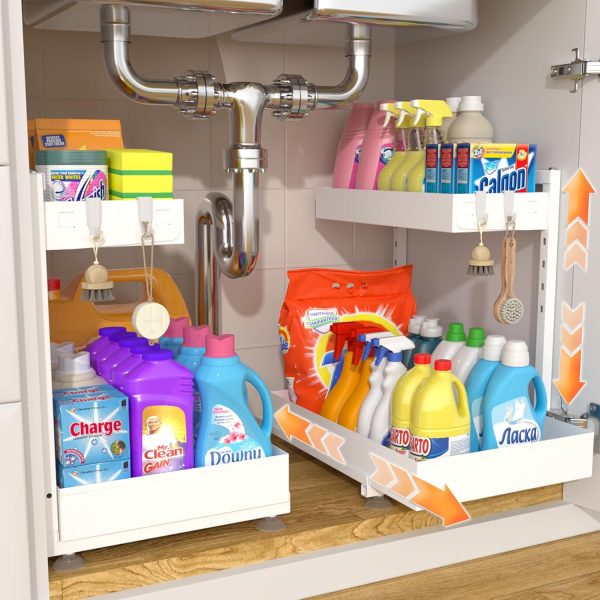 CT0434019JS_1 TATAANTY Under Sink Organizer 2 Pack, 2 Tier Metal Under the Sink Storage, Heavy Duty Slide out Pull out Cabinet Organizer, Height Adjustable for Kitchen Bathroom Pantry Closet Organization Rack