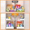CT0434019JS_2 TATAANTY Under Sink Organizer 2 Pack, 2 Tier Metal Under the Sink Storage, Heavy Duty Slide out Pull out Cabinet Organizer, Height Adjustable for Kitchen Bathroom Pantry Closet Organization Rack