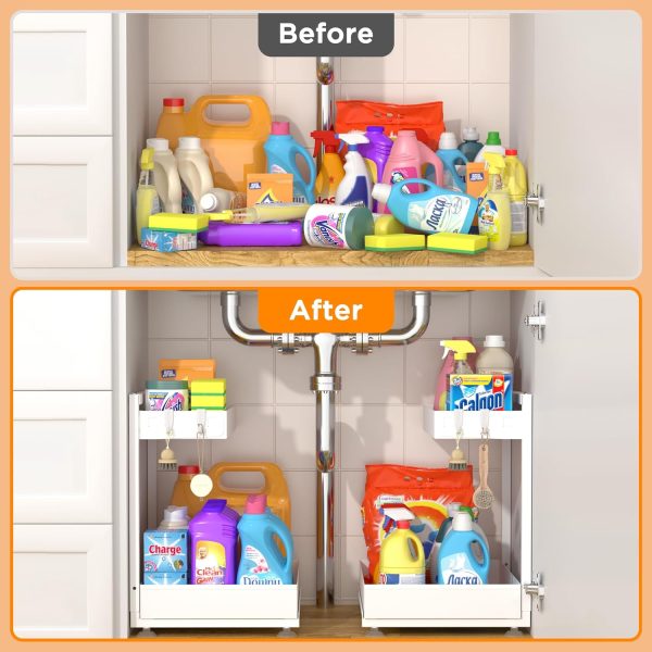 CT0434019JS_2 TATAANTY Under Sink Organizer 2 Pack, 2 Tier Metal Under the Sink Storage, Heavy Duty Slide out Pull out Cabinet Organizer, Height Adjustable for Kitchen Bathroom Pantry Closet Organization Rack