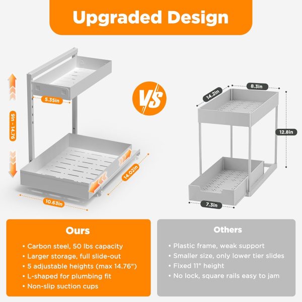 CT0434019JS_3 TATAANTY Under Sink Organizer 2 Pack, 2 Tier Metal Under the Sink Storage, Heavy Duty Slide out Pull out Cabinet Organizer, Height Adjustable for Kitchen Bathroom Pantry Closet Organization Rack