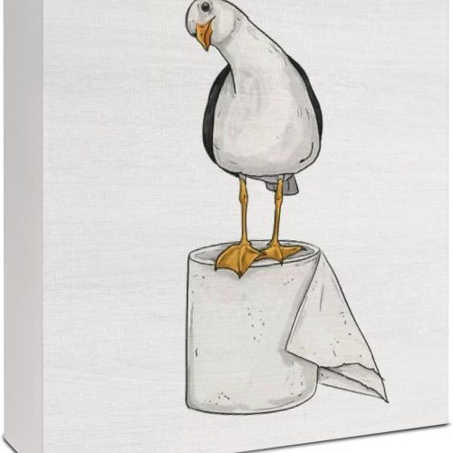 Seagull Beach Bathroom Decor, Seagull Wooden Box Signs Coastal Decor, Funny Wood Signs for Bathroom Restroom Toilet Counter Shelf , 5x5 Inch