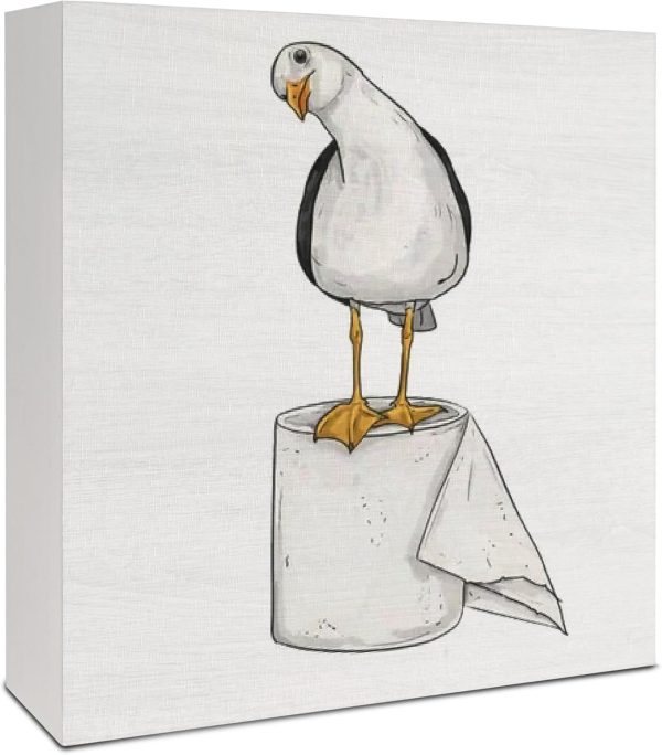 Seagull Beach Bathroom Decor, Seagull Wooden Box Signs Coastal Decor, Funny Wood Signs for Bathroom Restroom Toilet Counter Shelf , 5x5 Inch