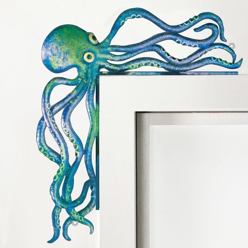 CT0434177JS_1 FairySandy Metal Door Frame Decoration 11.81 x 10.43 Inches Octopus Themed Home Decor for Indoor Outdoor Door Window Home Office(Ocean Blue)
