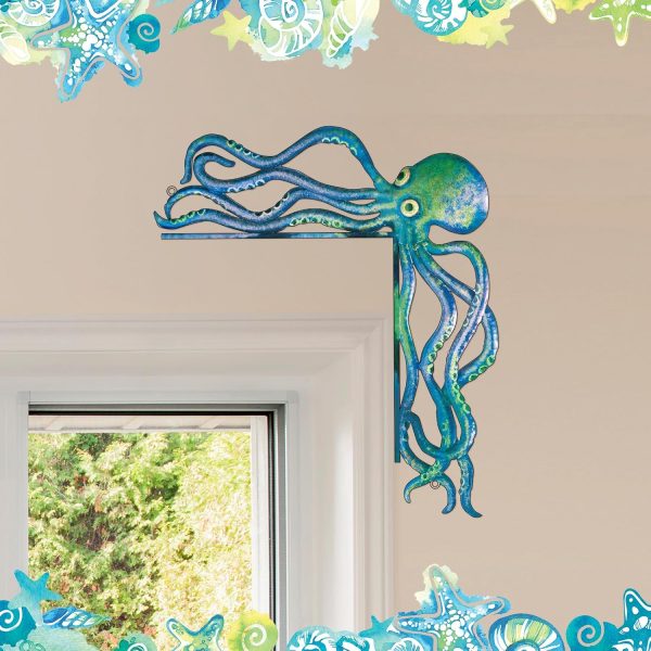 FairySandy Metal Door Frame Decoration 11.81 x 10.43 Inches Octopus Themed Home Decor for Indoor Outdoor Door Window Home Office(Ocean Blue)